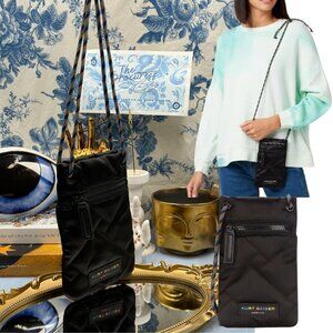 🆕 KURT GEIGER LONDON 🧿 NWOT Nylon Crossbody Phone Holder Bag, Black Rainbow